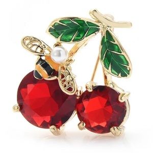 Red Crystal Cherry Brooches